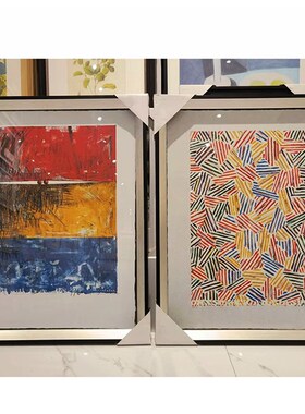 现代抽象图案彩色色块客厅餐厅玄关家居具店装饰画银色有框挂画