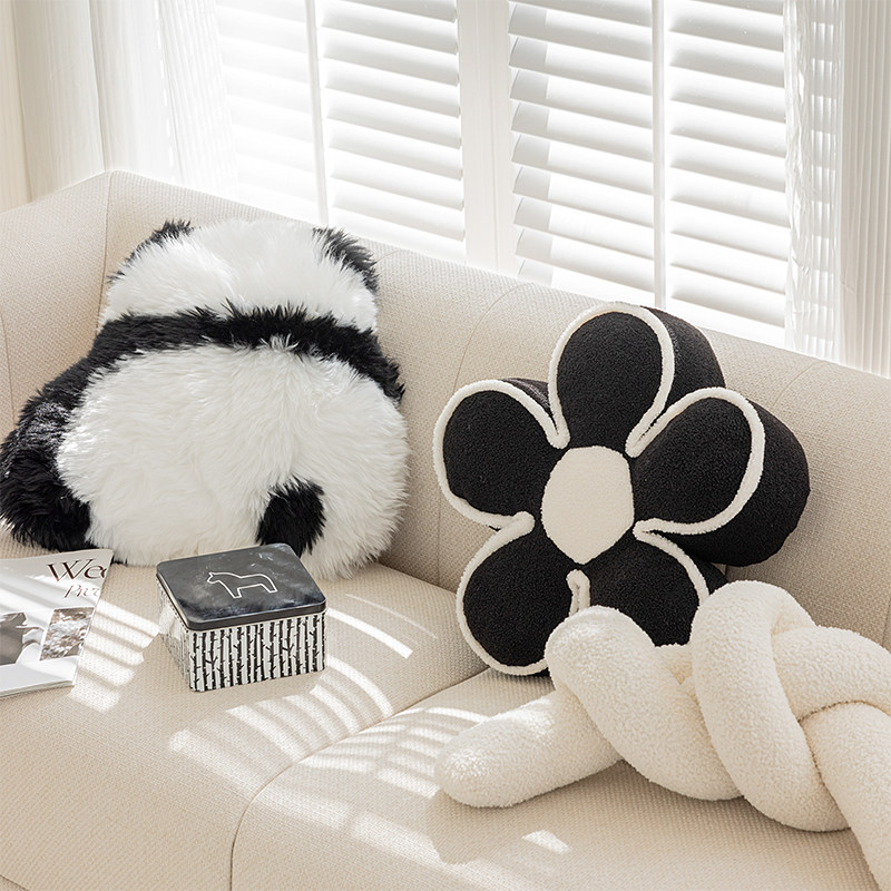 熊猫花花抱枕玩偶花朵奶油风沙发客厅床头飘窗靠背靠枕办公室靠垫