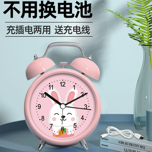 新款大音量闹铃小闹钟学生用充电床头钟卡通儿童专用静音时钟表型