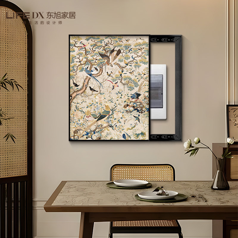 复古花鸟图中古风电表箱装饰画新款配电箱开关盒遮挡挂画盖板竖款,家居饰品,现代装饰画,淘宝优惠券,粉丝福利购,淘宝优惠卷