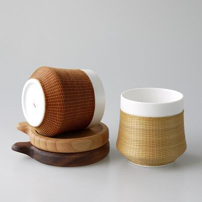 竹丝扣瓷茶具竹节杯四川非遗瓷胎竹编手握杯出国送礼商务礼仪赠品