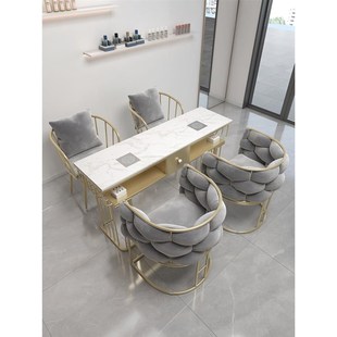 大理石美甲桌椅套装带吸尘器单双三人桌子美甲台顾客美甲椅沙发椅