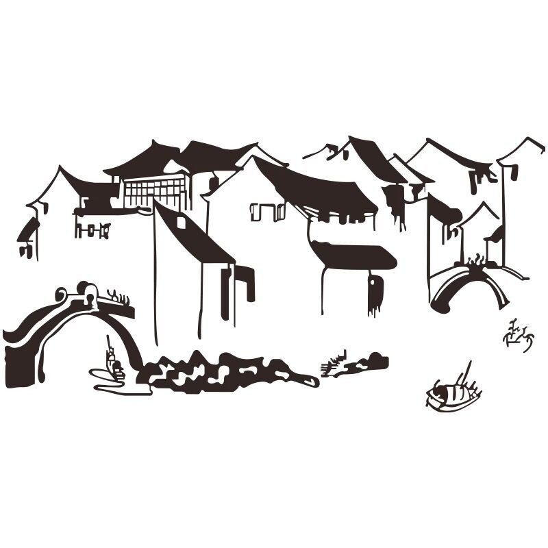 中式古典建筑墙贴纸江南风火锅餐饮饭店墙面装饰包间背景墙壁贴画,家居饰品,软装墙贴,淘宝优惠券,粉丝福利购,淘宝优惠卷