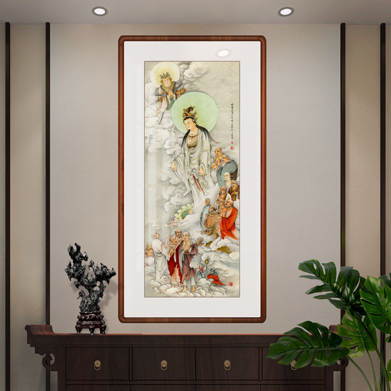 观音菩萨十八罗汉像玄关装饰画走廊客厅办公室挂画中式装修壁画