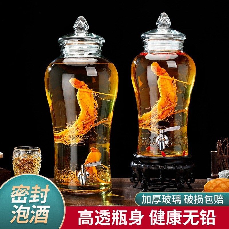 泡酒玻璃瓶家用高档密封人参专用酒瓶酒坛子加厚药酒罐酒桶带龙头,厨房/烹饪用具,泡酒瓶,淘宝优惠券,粉丝福利购,淘宝优惠卷