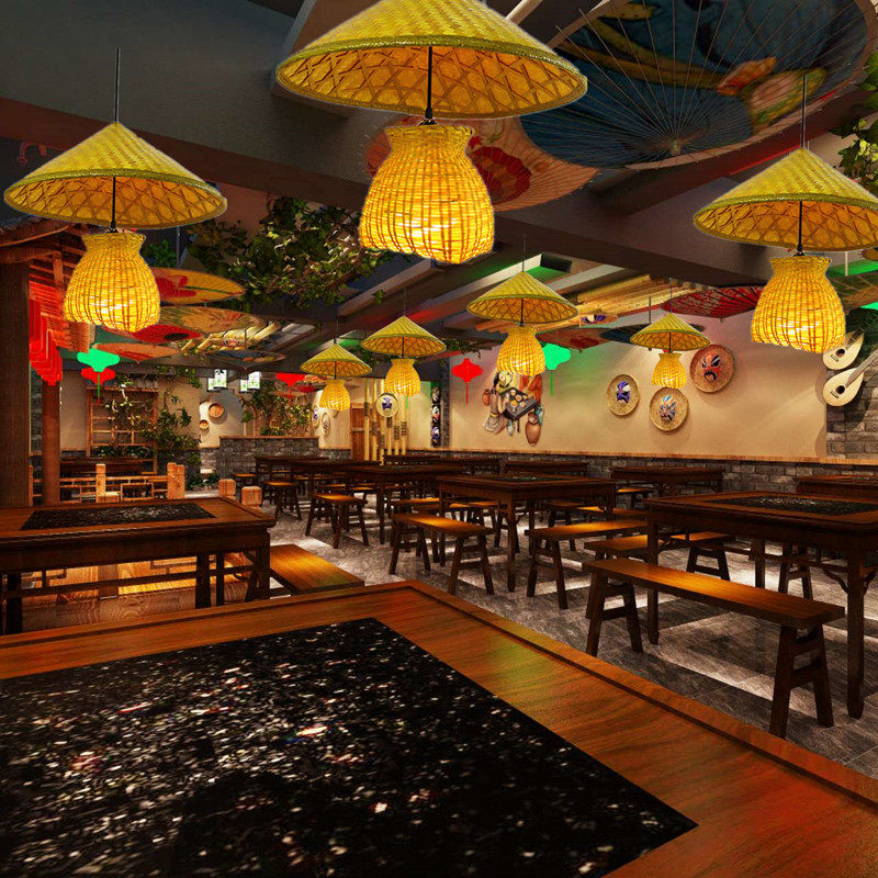 竹编灯笼斗笠灯廊道吧台竹艺灯农家乐重庆小面农家乐火锅复古灯具,家装灯饰光源,餐厅吊灯,淘宝优惠券,粉丝福利购,淘宝优惠卷