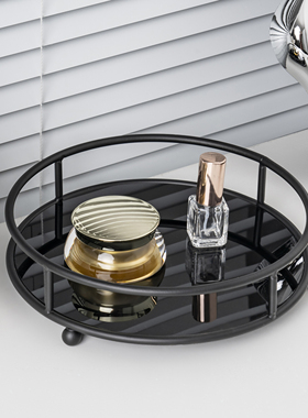 LIXADA金属圆形托盘收纳架桌面化妆品置物架高级感护肤品收纳盒