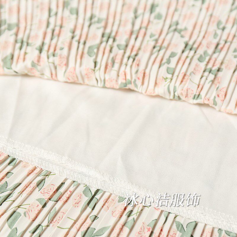 春夏雪纺裙子百褶A字碎花半身裙女夏季2024新款白色波点半裙长裙