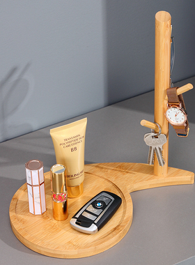 玄关钥匙收纳摆件实木竹木支架挂架入户进门置物架简约桌面装饰品