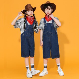 套装 小学生西部牛仔背带裤 舞蹈表演服装 牛仔很忙演出服幼儿园短袖
