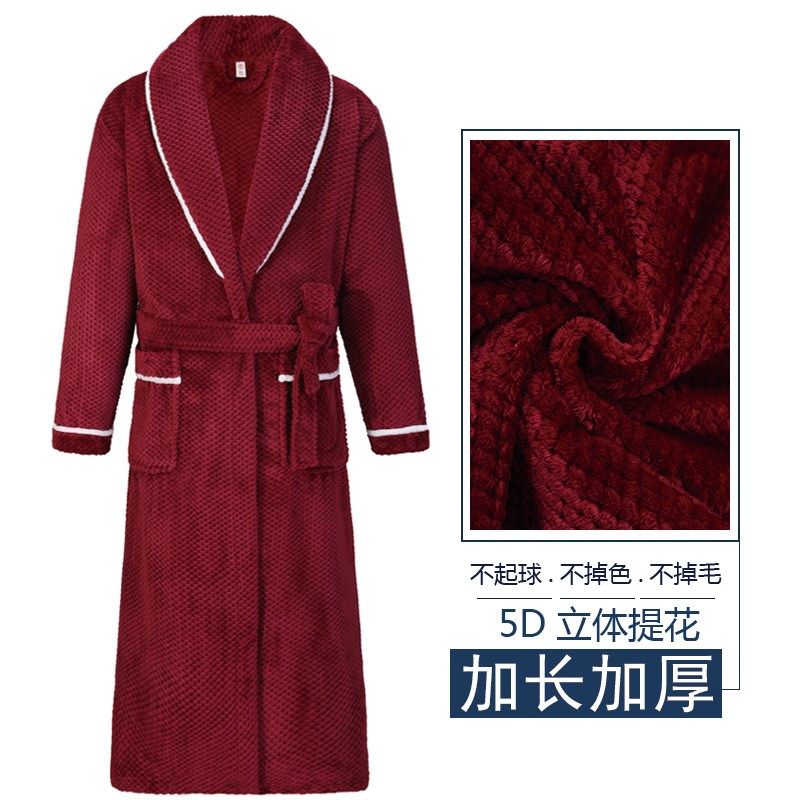 冬季男款睡衣长袍加绒加厚法兰绒睡袍晨袍洗澡酒店浴袍珊瑚绒浴衣