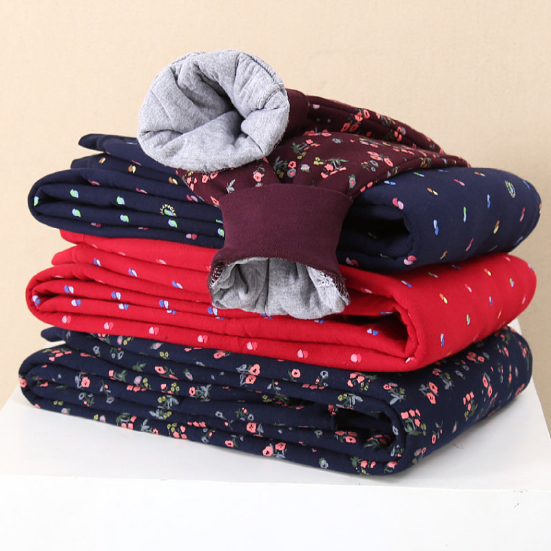 冬季加绒加厚纯棉卫生裤女妈妈棉裤中老年人三层夹棉高腰宽松保暖