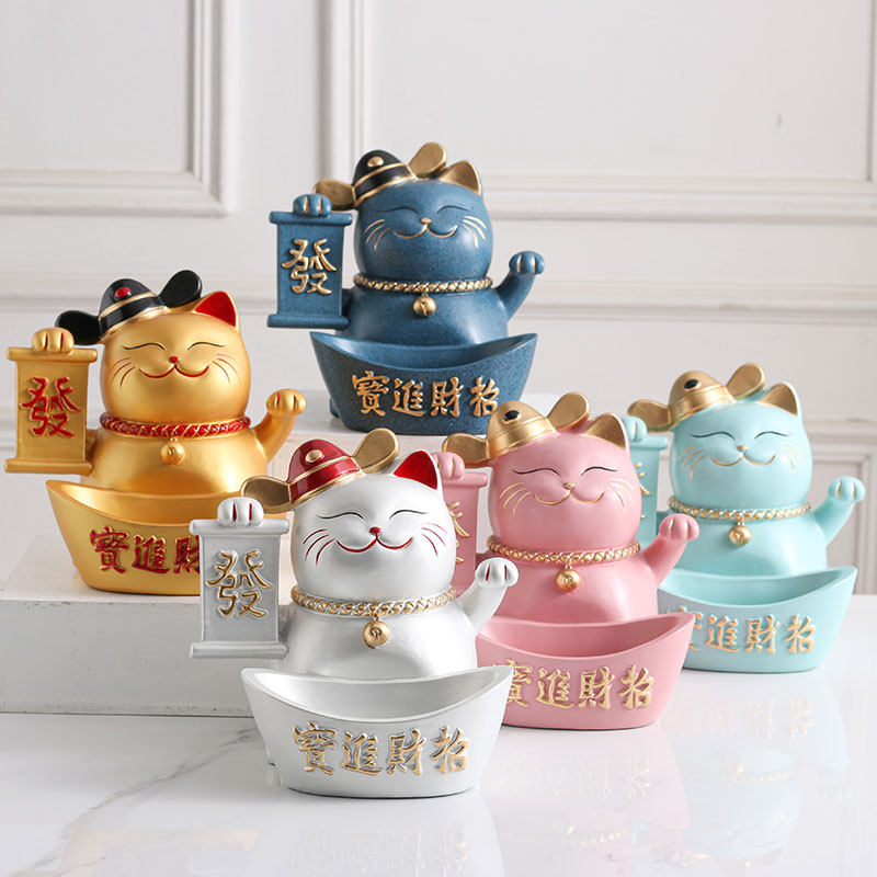 创意招财猫摆件门口北欧坚果糖果盘子前台放钥匙收纳新家乔迁礼品
