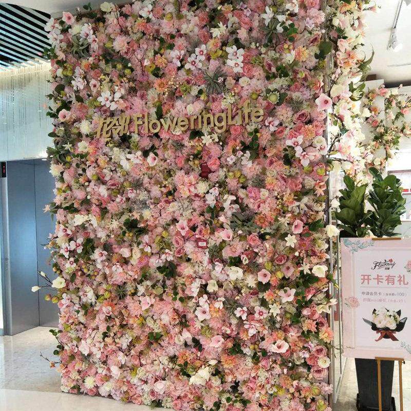 INS风格彷真花墙背景 婚庆布景假玫瑰花墙 室内立体彷真花墙饰 挂