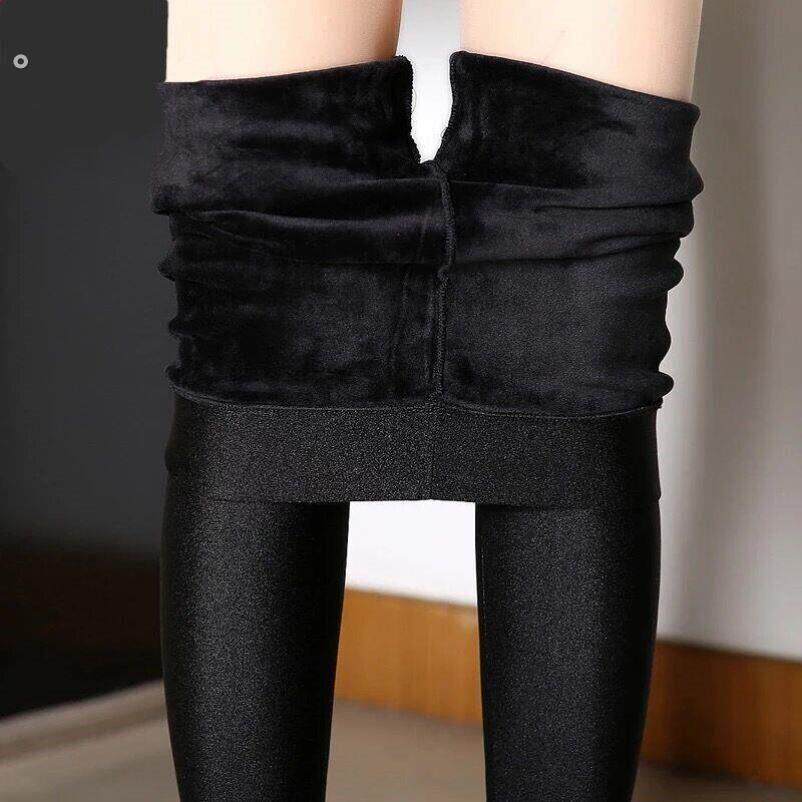 薄绒光面秋裤女冰丝光泽裤外穿打底裤保暖棉裤弹力加绒裤大码女裤