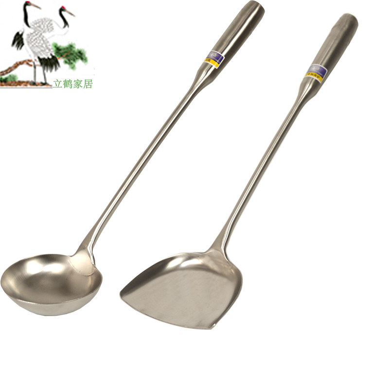 不锈钢锅铲炒菜大铲子炒勺木柄手工锻打厨师铁勺大汤勺烹饪勺食堂