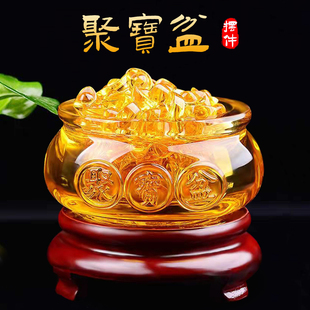 琉璃聚宝盆黄水晶招财摆件客厅西南卧室玄关电视柜台中式装饰礼品