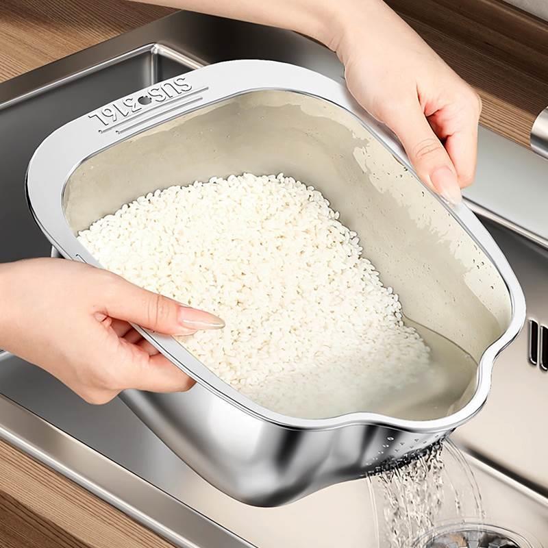 淘米盆316不锈钢漏盆洗米筛家用厨房食品级洗菜果蔬沥水滤水篮子
