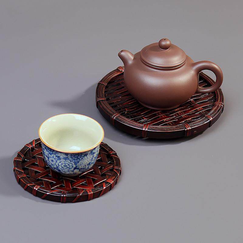 竹编杯垫精工隔热紫砂壶杯托茶垫壶承 手工楠竹壶垫杯垫隔热直径