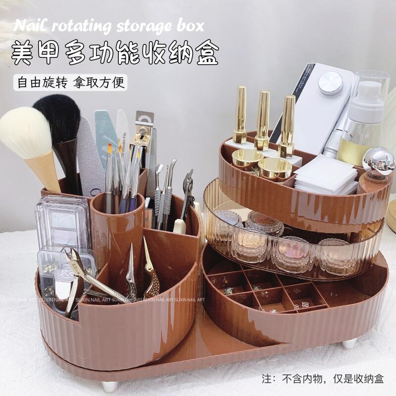 旋转美甲收纳盒多功能桌面高级化妆品整理笔筒毛刷光疗笔置物架新