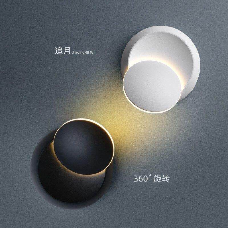 LED壁灯360度旋转圆形床头月食走道灯背景墙楼梯装饰床头灯卧室