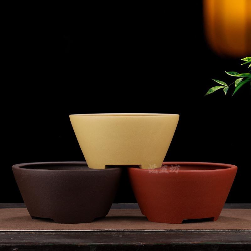 厂家直销紫砂花盆多肉菖蒲云竹盆景盆金弹子圆形简约桌面老桩斗盆