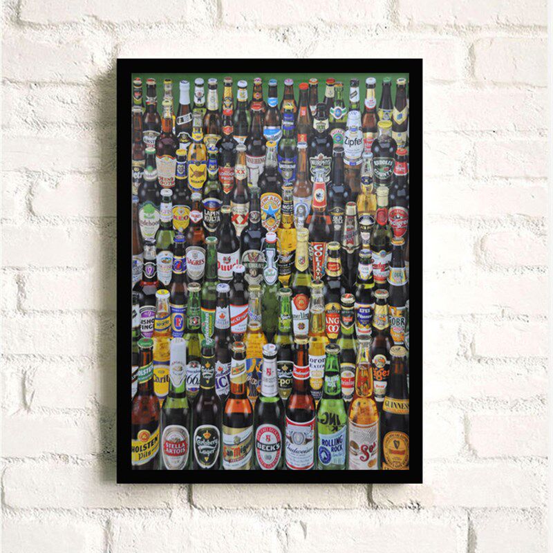 酒瓶海报实木有框画装饰画啤酒海报画客厅画酒吧画咖啡厅画餐厅画