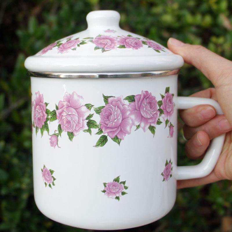 塘瓷杯名大容量复古搪水经典加厚搪缸子带盖老式铁茶大号马克