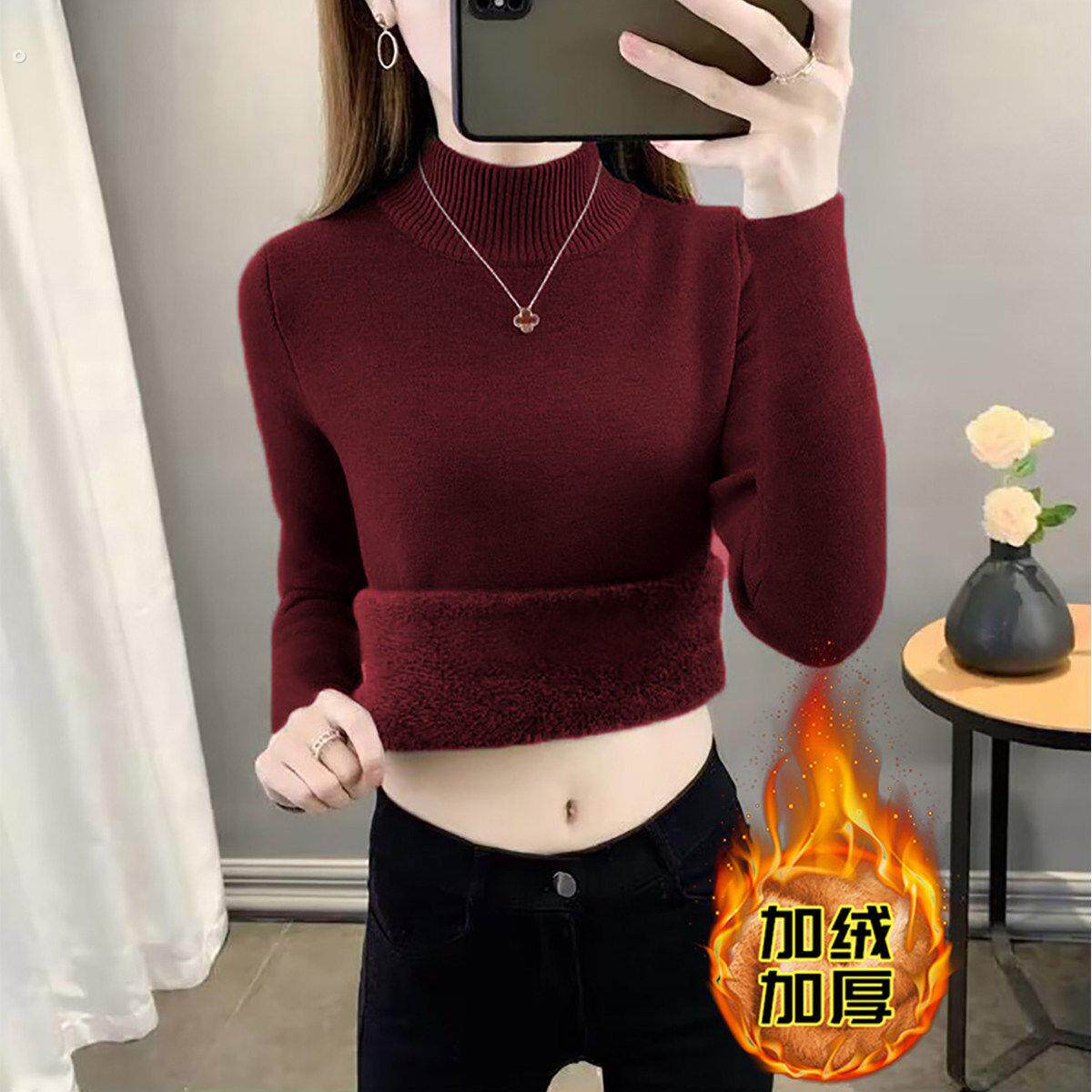 安可拉红水貂毛加绒加厚款内搭打底上衣半高领毛衣长袖针织衫女装