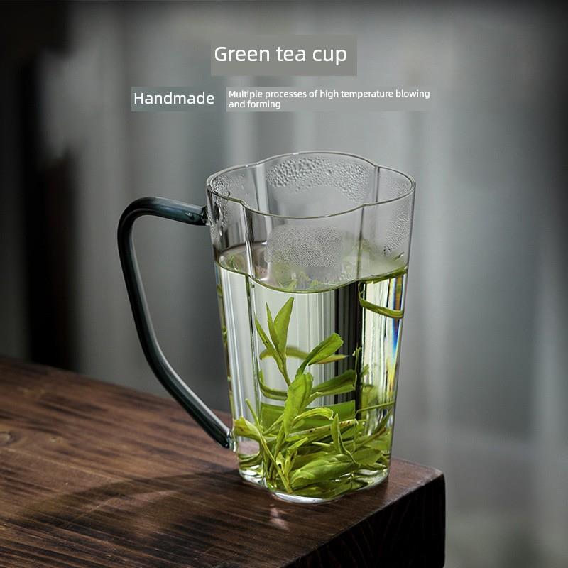 喝茶专用绿茶杯高级泡茶水杯女士花茶玻璃杯带把手家用耐高温杯子