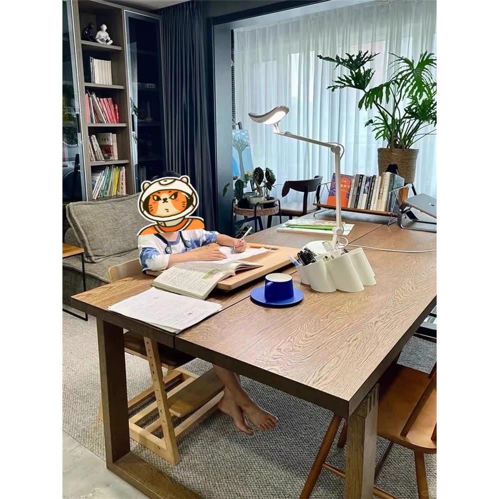 Mobien去客厅实木大桌子餐桌书桌工作台家庭办公室书桌灰木学习桌