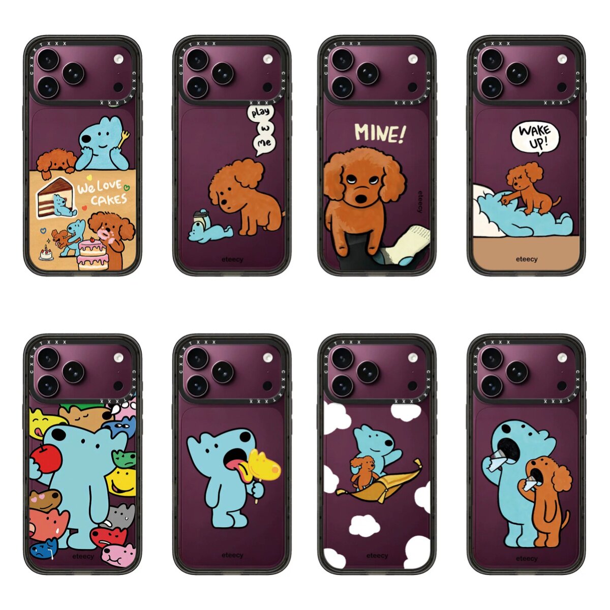 蓝小狗+泰迪组合原版勃艮第酒红色适用iPhone18/17promax苹果16/15p可爱甜酷卡通手机壳14磁吸潮壳女防摔硬壳