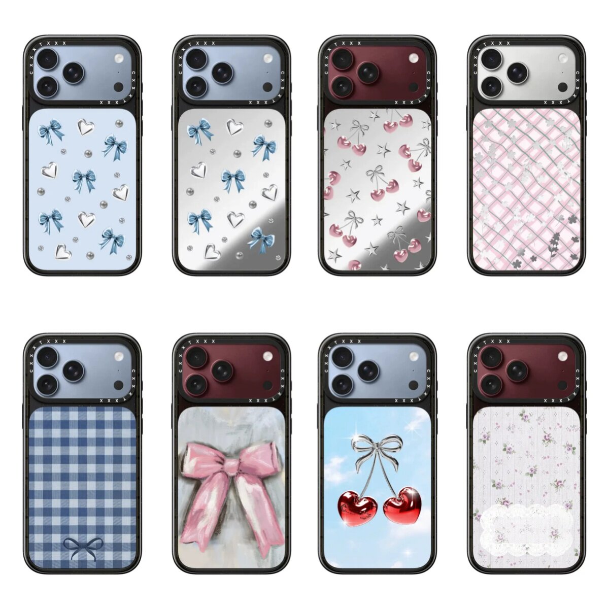 满屏爱心蝴蝶结冰川蓝/勃艮第酒红适用于iPhone18/17pro手机壳可爱艺术个性创意16/15/14/潮酷磁吸防摔硬壳女
