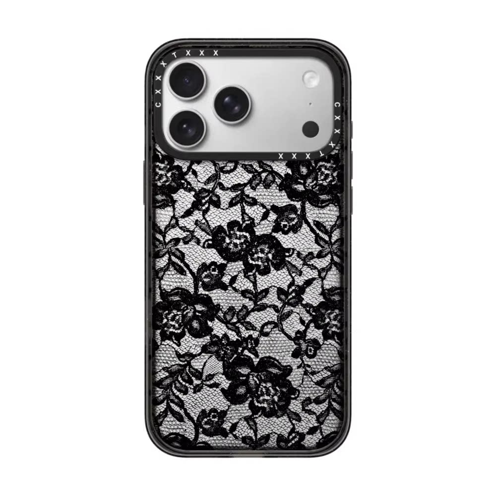 轻奢黑色蕾丝花纹系列18/17Pro适用于iPhone16Promax高级感15Pro镜面磁吸14pro小众不撞款13艺术简约手机壳11