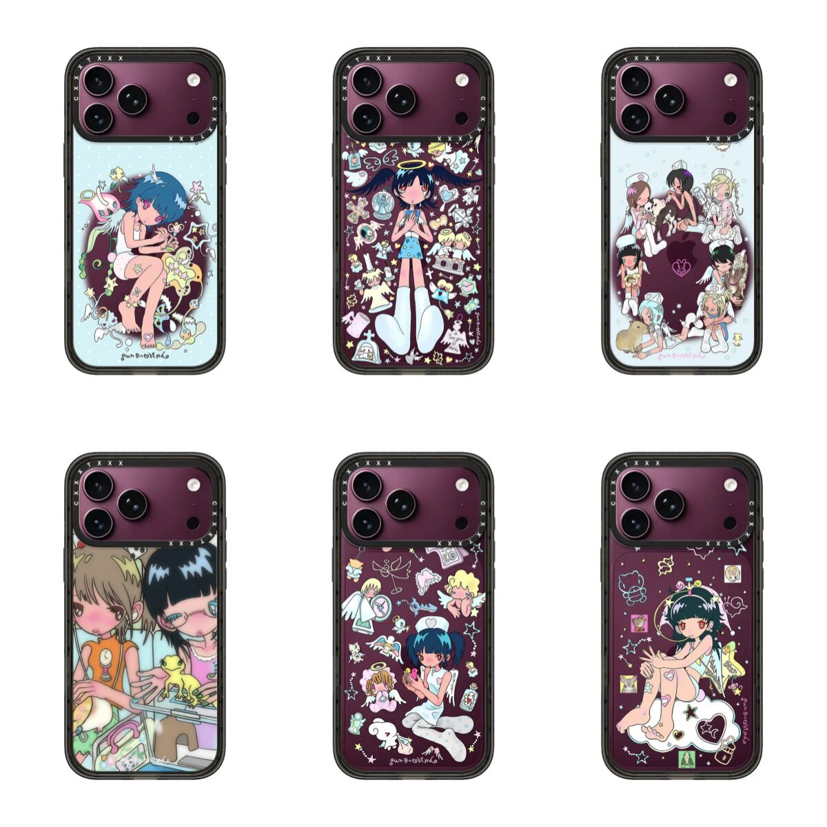 亚系二次元蓝发少女勃艮第酒红色适用iPhone18/17promax苹果16/15p可爱甜酷卡通手机壳14p磁吸潮壳女防摔硬壳