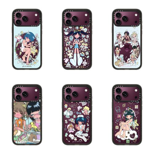 亚系二次元蓝发少女勃艮第酒红色适用iPhone18/17promax苹果16/15p可爱甜酷卡通手机壳14p磁吸潮壳女防摔硬壳