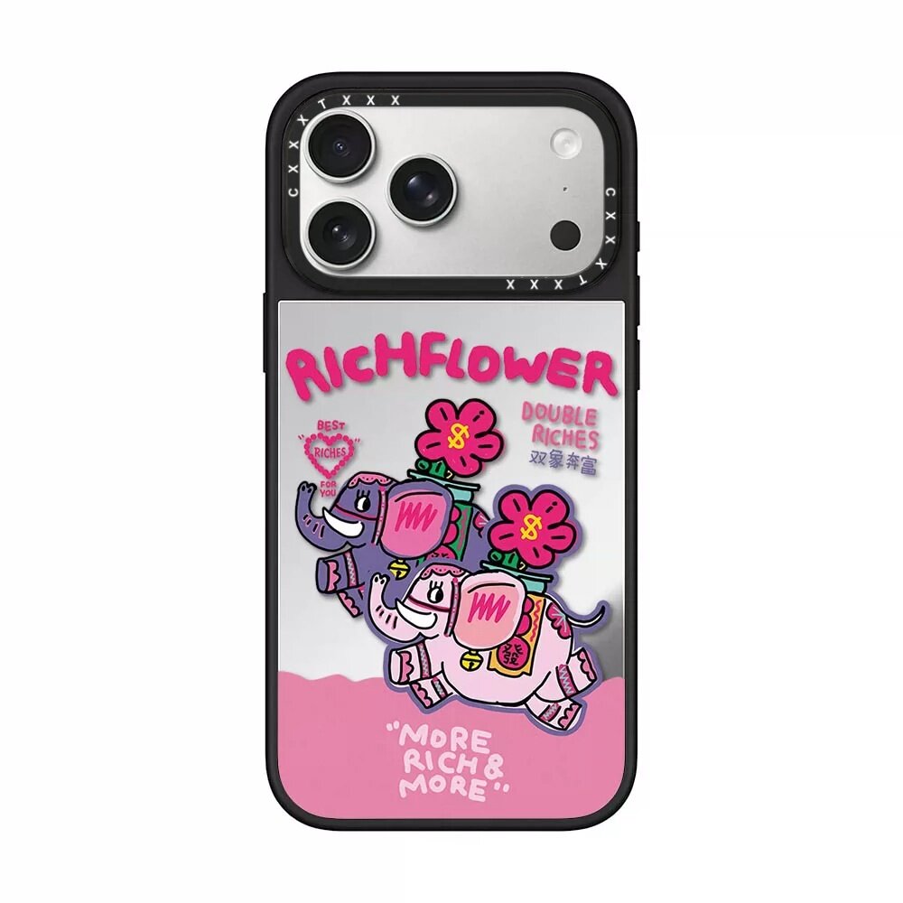 Richflower双象奔富粉紫小象适用于苹果iPhone18/17/16/15ProMax高级卡通可爱镜面手机壳明星同款潮壳magsafe