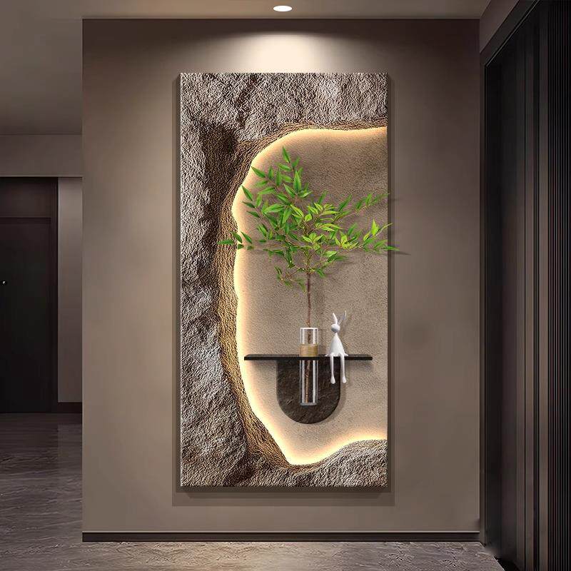 轻奢高级感入户玄关装饰画2025新款水培绿植挂画立体砂岩走廊壁灯