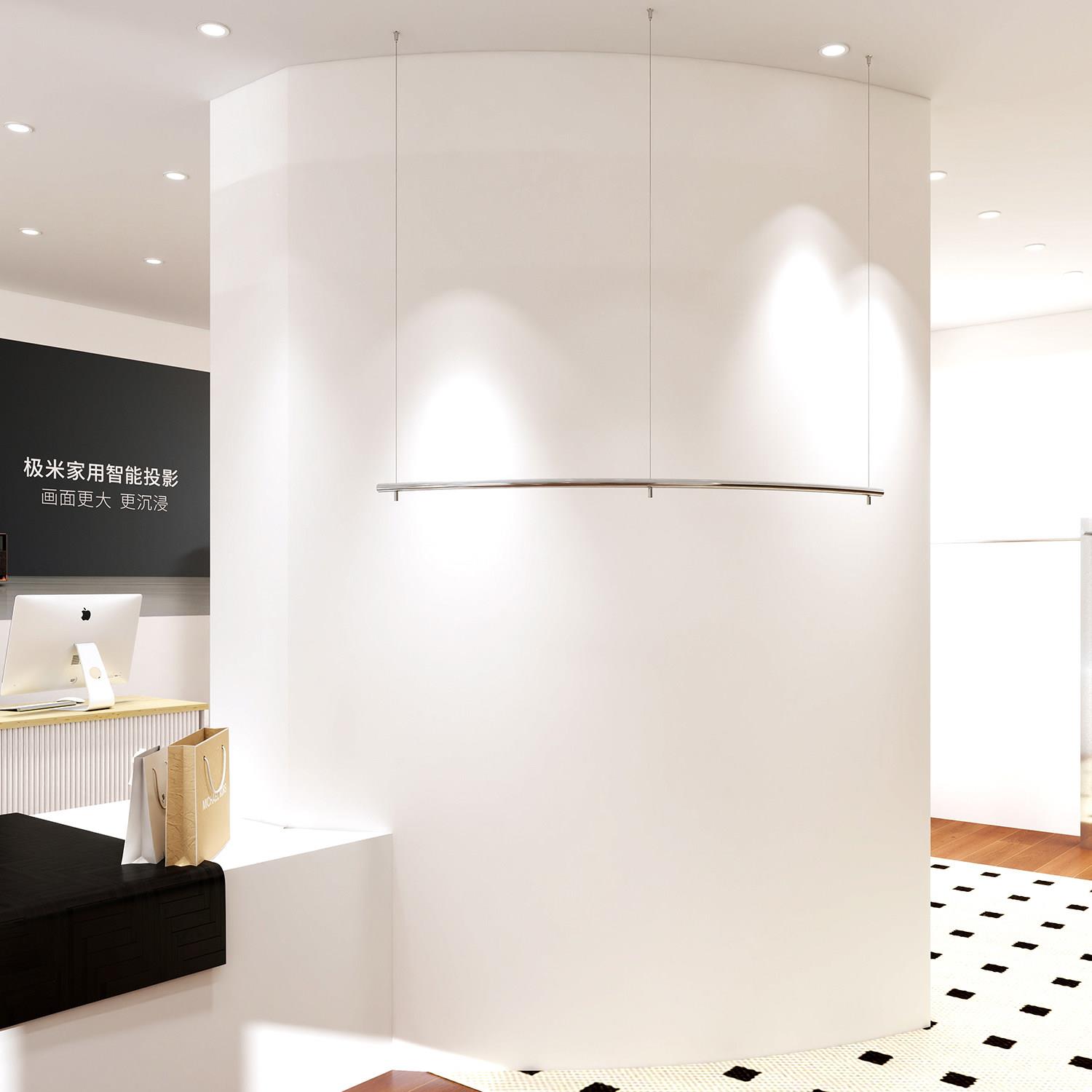 服装店展示架不锈钢拉丝吊顶挂架弧形钢丝挂衣杆上墙吊架陈列道具图片
