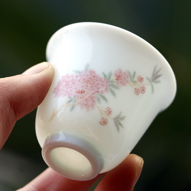 谈得来手绘新彩茶杯花神杯主人杯茶席功夫茶具樱桃佛手碧桃清新杯