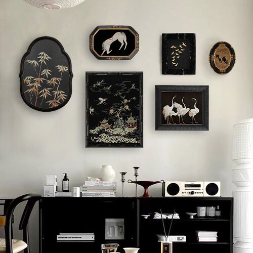 《琼楼花语》植物花卉中古风装饰画黑色挂画组合餐厅客厅墙面装饰