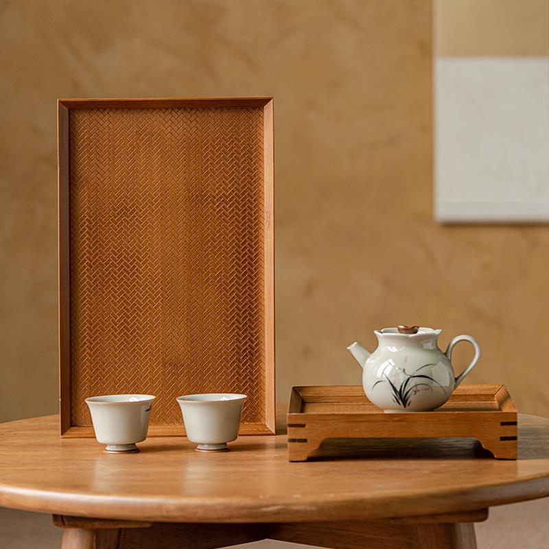 画续楠竹席面干泡台茶盘客厅茶室家用单独小型竹制托盘单层竹子
