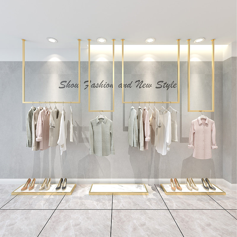 服装店衣架展示架 女装礼服婚纱货架吊顶挂衣服架子上墙悬挂U型架