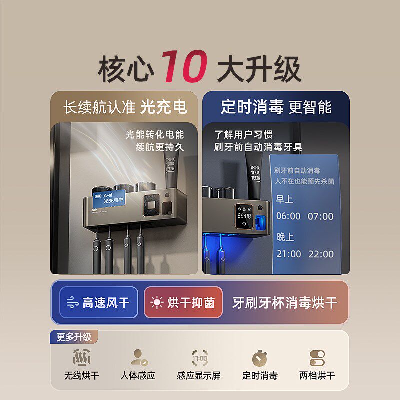 牙刷消毒器杀菌烘干智能自动挤牙膏器置物架高级感卫生间2024新款