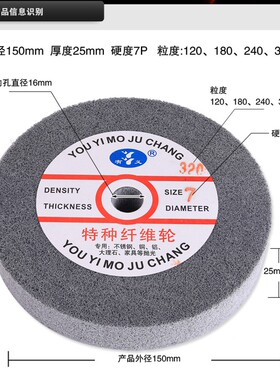 有义纤维轮尼龙轮抛光轮 不织布研磨轮抛光片 150*25mm 5P 7P 9P