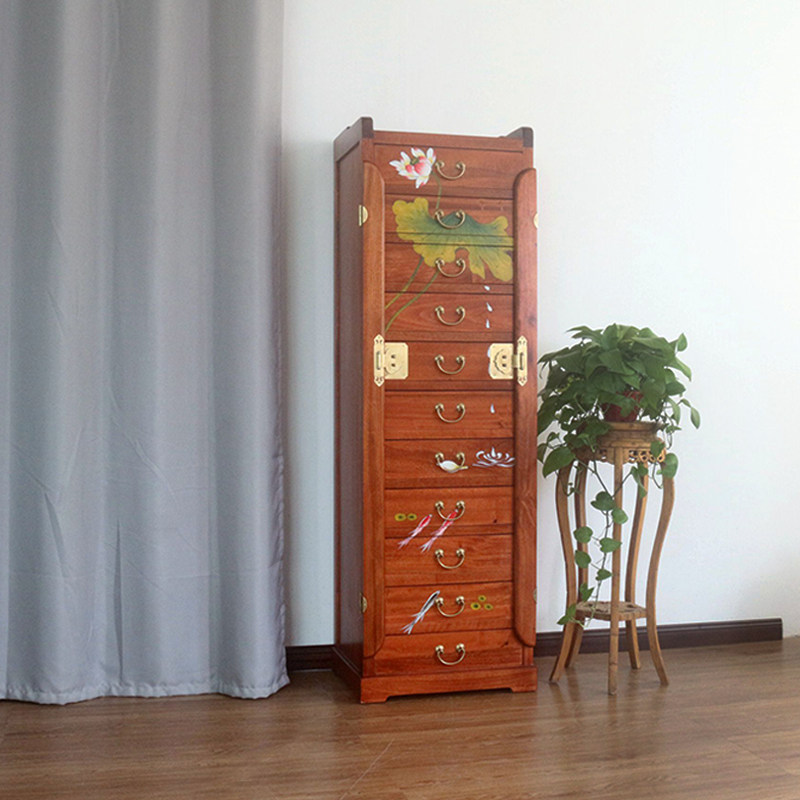 新中式樟木斗柜实木抽屉式收纳柜彩绘立式高柜子客厅多层抽屉斗柜