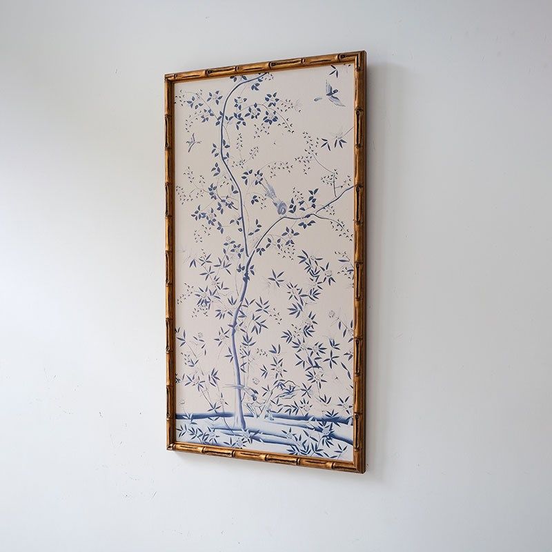 【蓝树花鸟】金色竹节实木框客厅背景沙发墙玄关餐边柜挂画乔迁礼