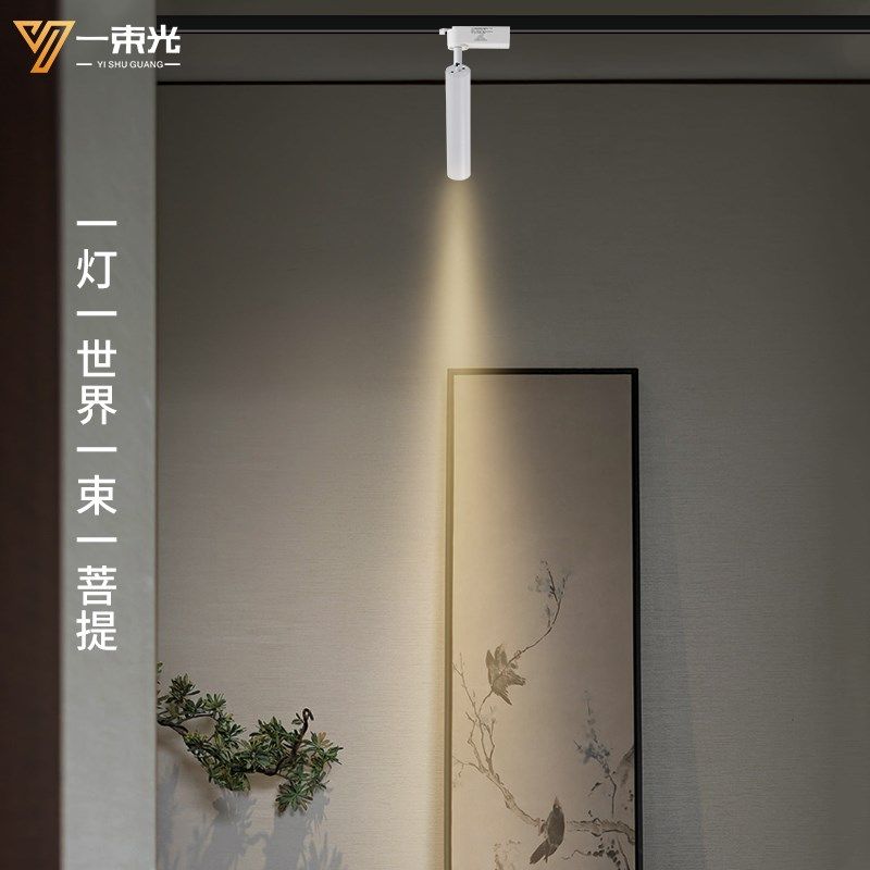 一束光聚光射灯二线轨道茶室博物馆商用餐饮吧台两线led滑轨白色