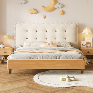 实木儿童床男孩公主床女孩卧室家用1米5儿童卧室软包床2024年轻奢