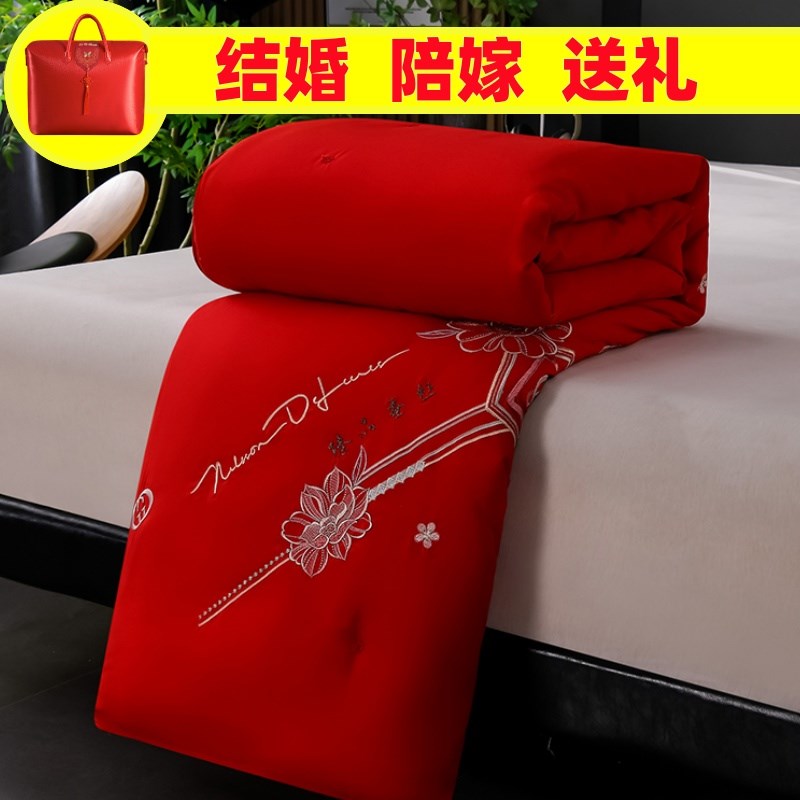 高端手工被子结婚女方陪嫁喜被送礼新婚棉被中式红色婚庆被芯